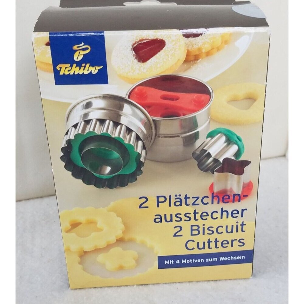 2 biscuit cutter 2 platzchen-ausstecher tchibo 4‎ forms flower circle star heart
